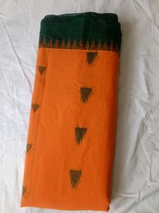 Orange Cotton Saree with Paisley Print