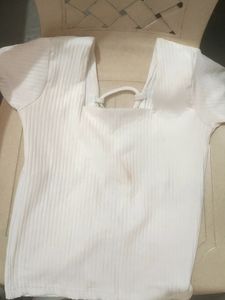 🔥 New White Ribbed Top With Back Criss Cross Detail