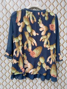 New With Tag Korean Feather Print Frill Top