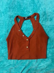 Rust Ribbed Halter Top