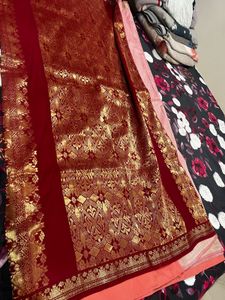 Lite Pink Colour Saree With Maroon Haevy Pallu