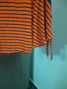 Orange And Blue Baggy Bat Wing Sleeve Top