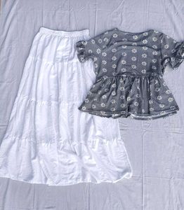 Floral crop top and white Skirt