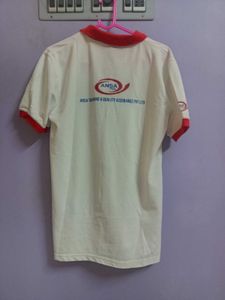White &amp; Red Trimmed T Shirt