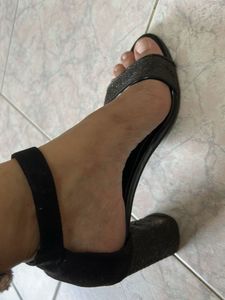 Black Glitter Block Heels
