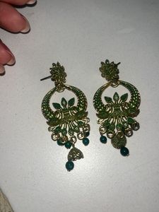 Green &amp; Gold Earrings and orange flower big earrin