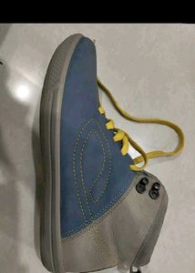 Blue and gray high top shoes