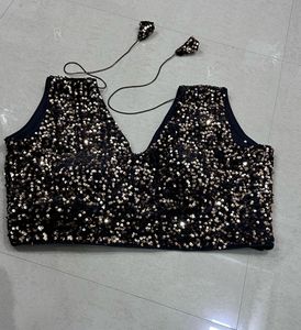 Black Velvet Blouse with Golden Sequins