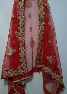 Red Net Dupatta, Fully Embellished