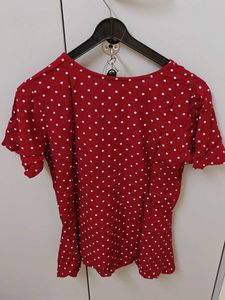 Red Polka Dot V-Neck Top