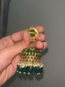 Green Jhumka Earrings