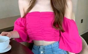 Hot Pink Puff Sleeve Crop Top