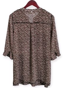 Brown Floral Print Peasant Blouse (Woman)