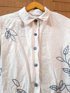Blue Leaf Embroidered Shirt