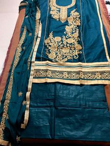 Teal Embroidered Salwar Suit Material
