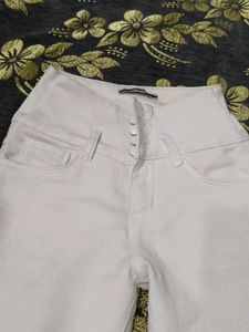 High-Waisted White Jeans