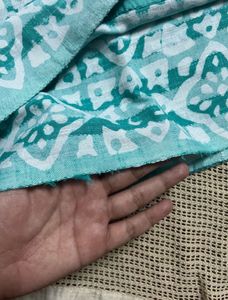 Teal &amp; White Patterned Saree
