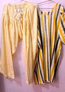 Yellow White Cotton Rayon Salwar Set 3xl