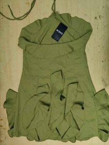 Tie-Up Neck Sleeveless Mini Ruffled Dress