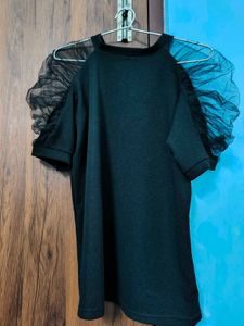 Black Tulle Sleeve Top