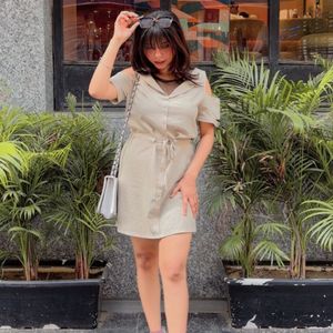 korean style dress with neck net detailing