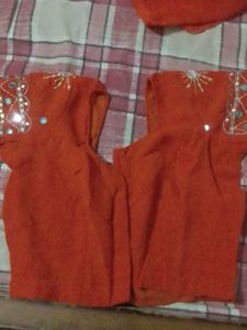 Orange Embroidered Saree With Blouse