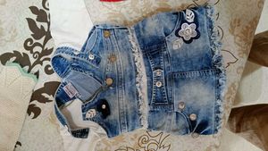 Denim Dress with Floral Accent