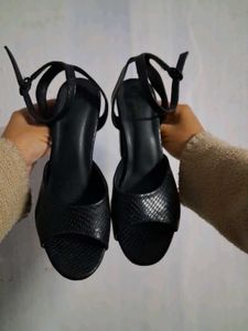 Reptilian Black Chunky Platform Heels(3.5 -4 inche