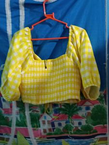 Yellow Checkered Crop Top