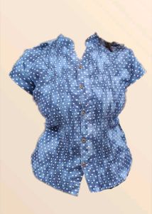 💠Blue Heart Dot Pintuck Blouse💠