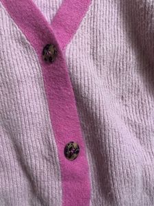 Pink V-Neck Cardigan Sweater