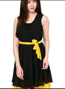 Chic Black Dress w/ Yellow Belt