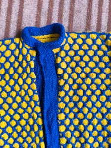 Handmade Knitted Blue &amp; Yellow Coat