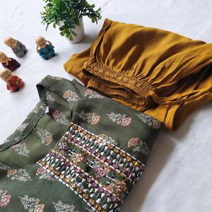 Green Floral Print Kurta Set