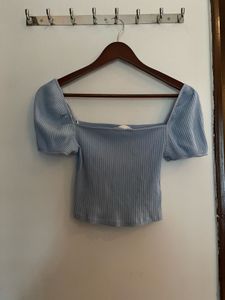 Cute Blue Puff Sleeve Top