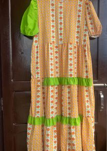 Vintage Orange Floral Tiered Dress