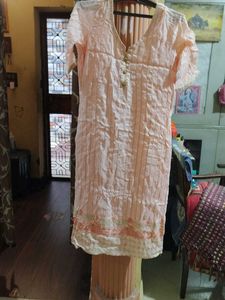 Peach Embroidered Kurti Pant Set