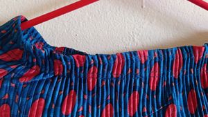 Blue Pleated Skirt with red Polka Dots 💕