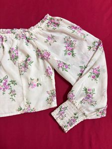 Beige Off Shoulder Floral Top