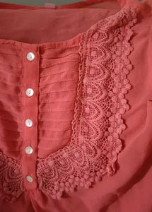 Coral Sleeveless Lace Blouse