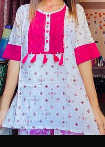 Cute Pink &amp; White Kurta