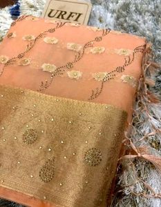 Organza Hand Stone And Zari Work 💯