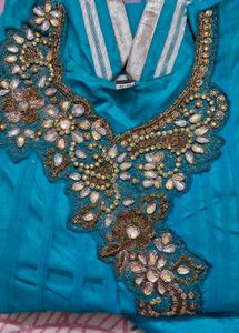 Blue Net Anarkali Churidar