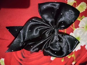 Silver Satin Bow Hair Clip