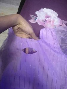 Purple Striped Kurti with Sheer Sleeves