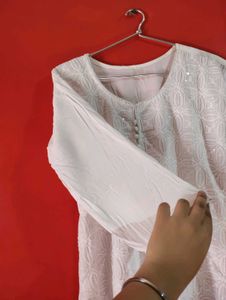 Soft Rayon White Chikankari Kurti