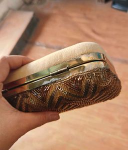 Gold Zigzag Handembroidered Clutch- Factory Reject