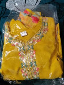 Brand New Mustard Heavy Chiffon Kurta Set