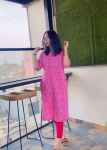 Pink &amp; White Striped Kurti