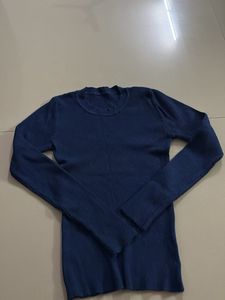 Navy Ribbed Long Sleeve Top